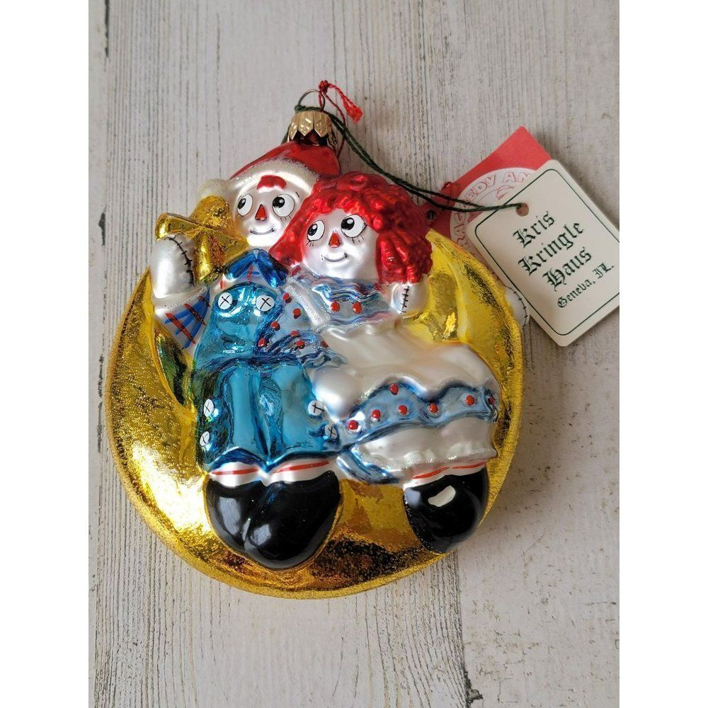 Polonaise Kurt Adler Raggedy‎ Ann Andy moon blown glass ornament Xmas